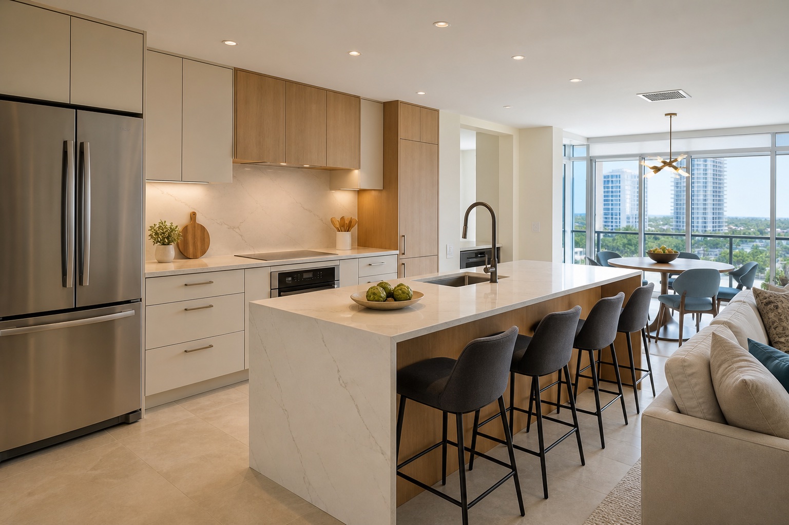 Modern middle-range Aventura condo kitchen remodeling design concept